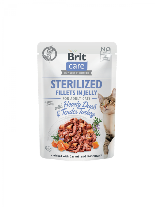 Brit Care Sterilized Hearty Duck & Tender Turkey in Jelly 85 G Adult Wet Cat Food