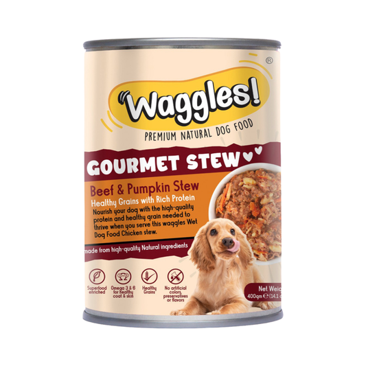 Waggles Premium Beef & Pumpkin Gourmet Stew 400 G Wet Dog Food