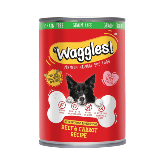 Waggles Premium Beef & Carrot Recipe 400 G Wet Dog Food