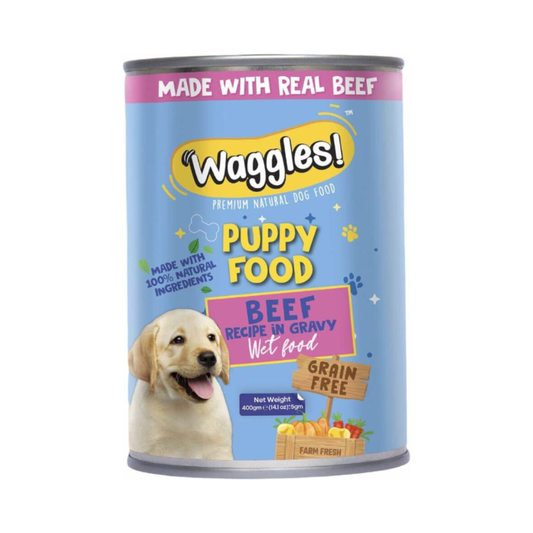 Waggles Premium Puppy Beef Recipe in Gravy 400 G Wet Dog Food