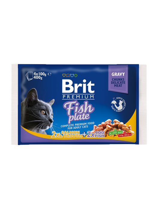 Brit Premium Fish Plate 4X 100 G Pouches Adult Wet Cat Food