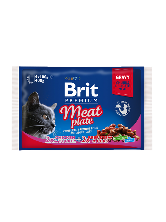 Brit Premium Meat Plate 4X 100 G Pouches Adult Wet Cat Food