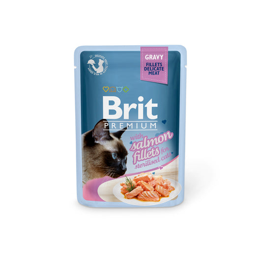 Brit Premium Salmon Fillets in Gravy 85 G Wet Food for Adult Sterilised Cats