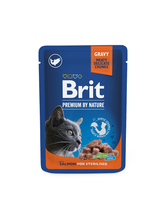 Brit Premium Salmon in Gravy 100 G Wet Food for Adult Sterilised Cats