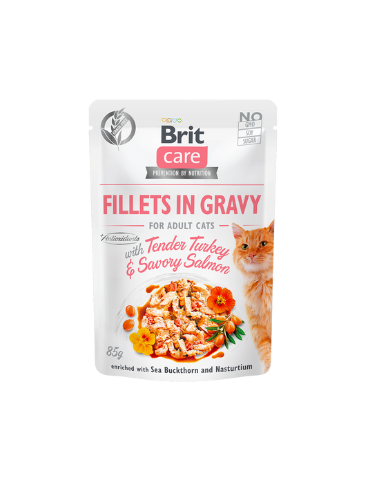 Brit Care Tender Turkey & Savory Salmon in Gravy 85 G Adult Wet Cat Food