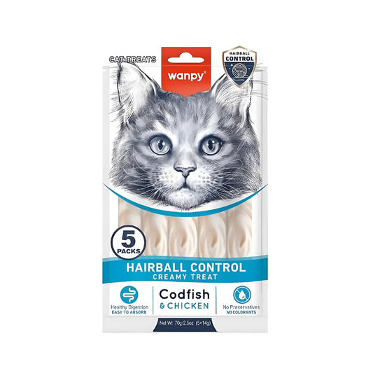 Wanpy Functional Hairball Control Creamy Treat with Codfish & Chicken 70 G for Adult Cats
