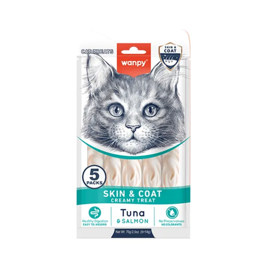 Wanpy Functional Skin & Coat Creamy Treat with Tuna & Salmon 70 G for Adult Cats